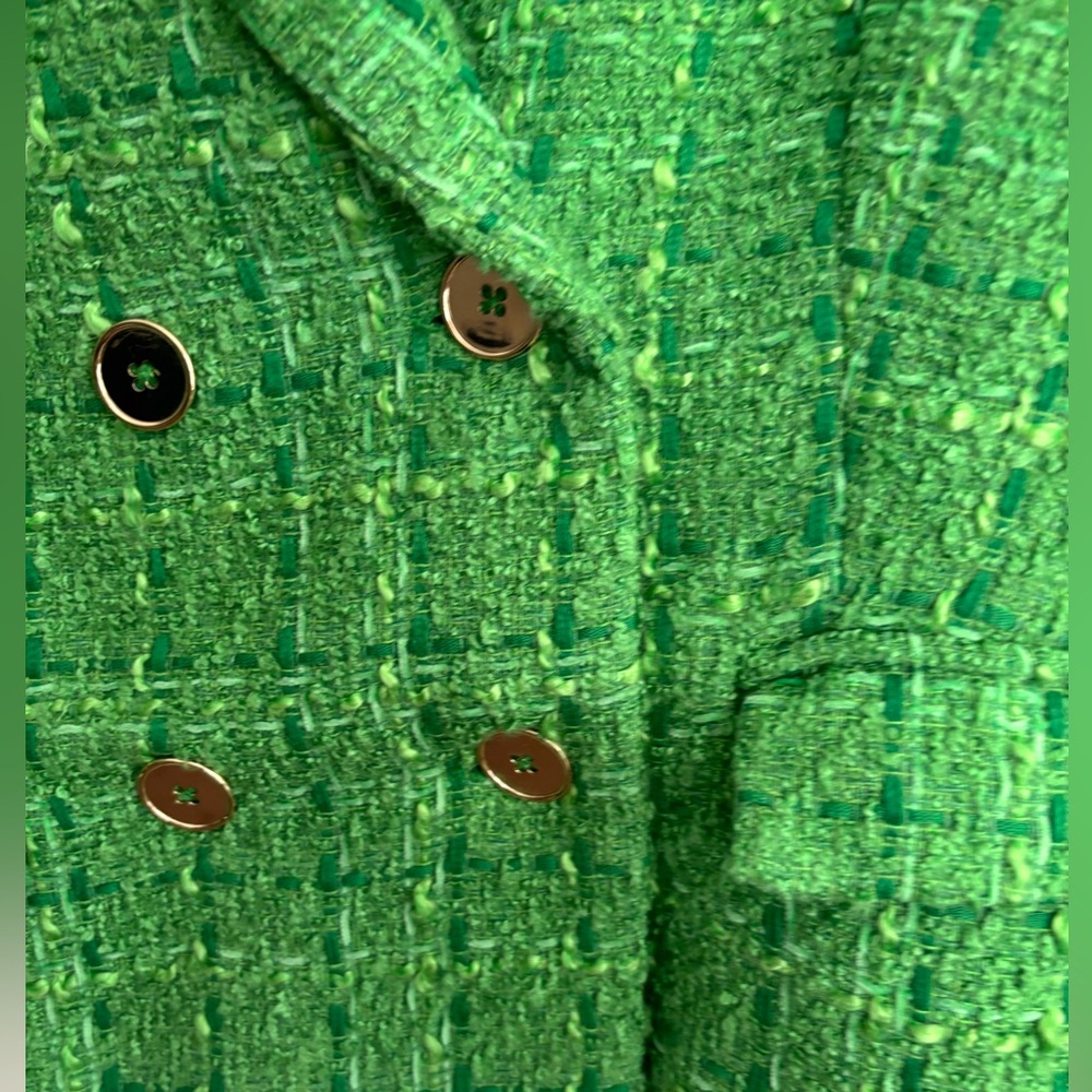 RACHEL ZOE GREEN APPLE TWEED TEXTURED DOUBLE BREASTED BUTTON BLAZER  SZ  L - Picture 3 of 13